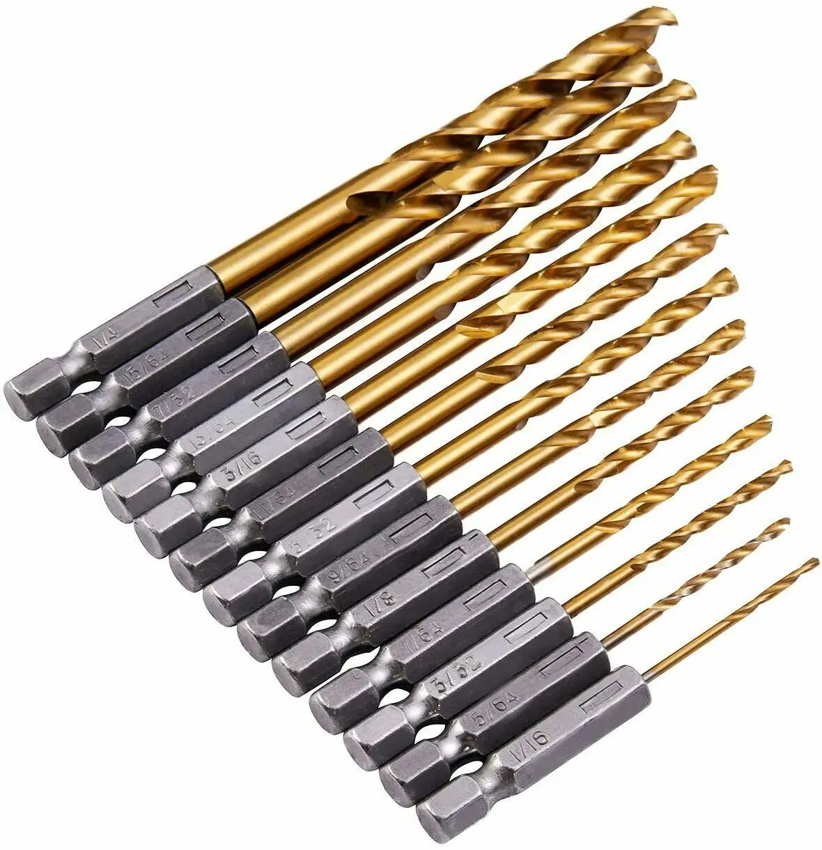 13PCS Quick Change Drill Bit Set M2 High Speed Steel Titanium Coated for Metal 1 2pcscht nozzle e3d v6 brass ptfe 0 4 0 6 0 8mk8 nozzle coated high flow 3d printer voron 2 4 r1 r2 ender 3 nozzle kit