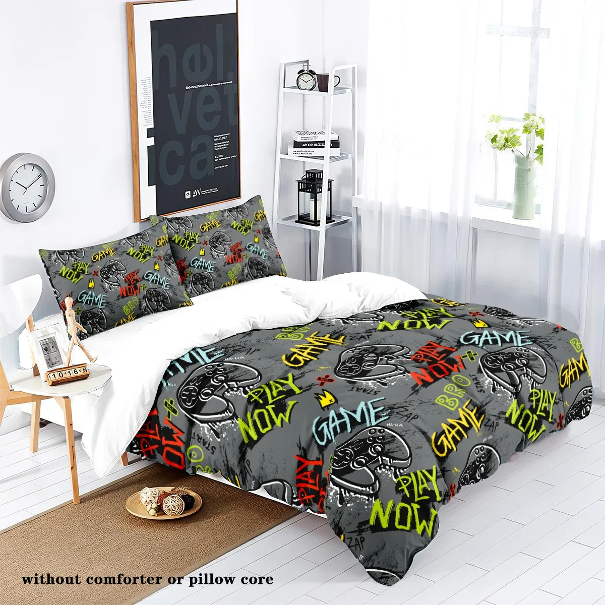 3-piece down duvet cover set with game controller pattern digital printing (1 duvet cover+2 pillowcases, no core) bedding set