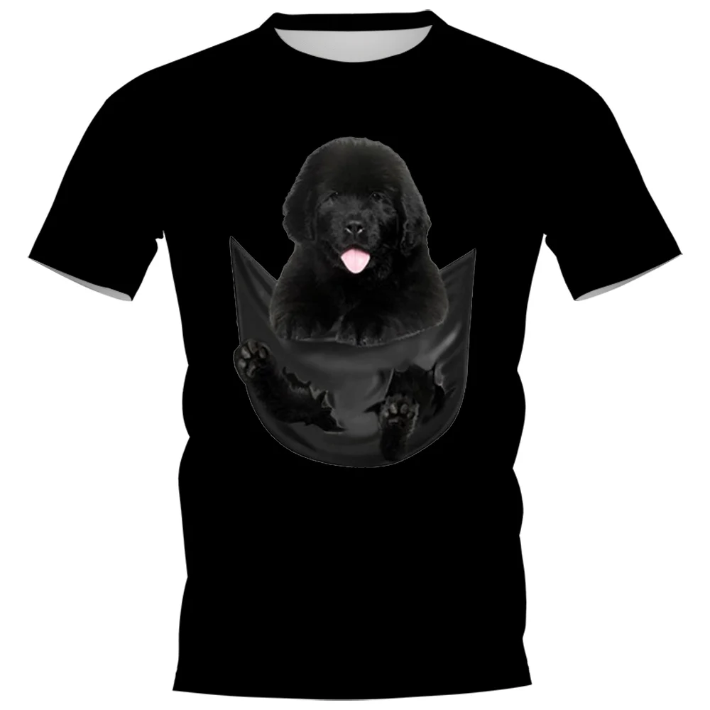 HX móda trička 3D grafické zvířata pes novofundlandský pes v kapsa potištěné topy polyesterová ležérní pulovry tees dropshipping