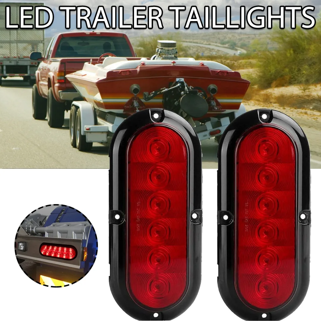 

2pc 6" Trailer Truck Boat 6 LED Light 12V IP67 Oval Automobile Signal Lamp For Trucks Trailers Tractors Semi-trailer Dump Bus