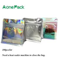 100pcs 4oz 8oz 16oz Aluminum Foil Wholesale Plastic Packaging Holographic Mylar Food Bags with Zipper Coffee Bean Roast Bag 1