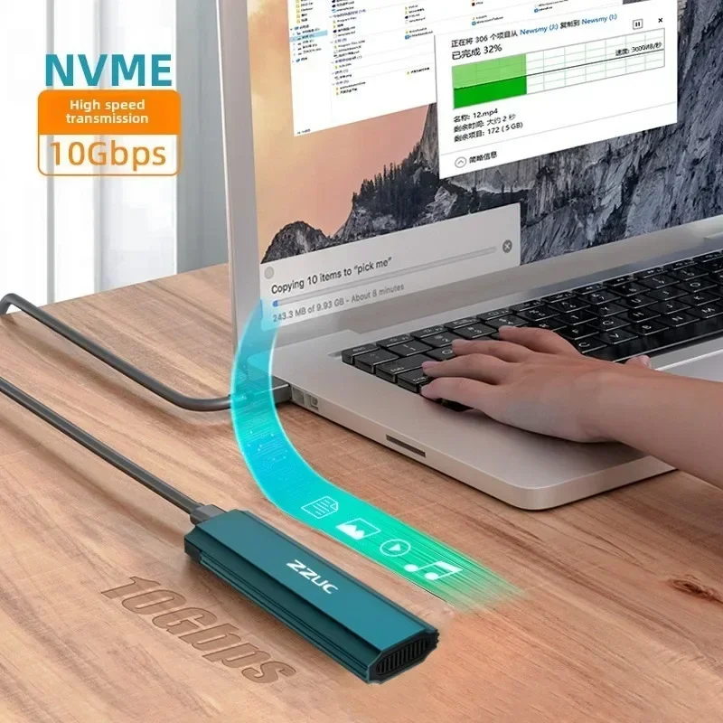 M.2 NVME/NGFF SSD HDD Enclosure 10Gbps USB3.2 To Type C External Hard Drive Case for SATA Support 2230 2242 2260 2280