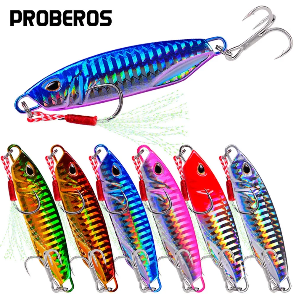 

PROBEROS Fishing Lead Jig Lure Iron Plate Bait 10g/15g/20g/30g/40g/50g Saltwater Jigging Metal Lure Slow Shaking Bait With Hooks