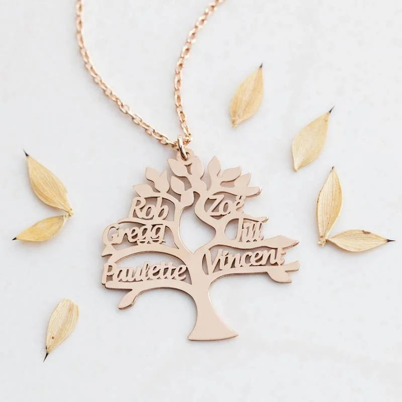 Personalized Tree of Life Pendant Custom Family Member Name Stainless Steel Necklace Jewelry Chain Choker Birthday Gift for Mom member