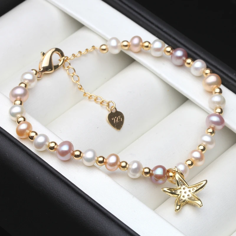 White Natural Freshwater Strand Pearl Bracelets For Women,Adjustable Bracelet Girl Birthday Gift