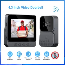 Smart Wireless Video Doorbell 4.3 Inch IPS Screen Infrared Night Vision Two-way Intercom Doorbell Camera for Home Security