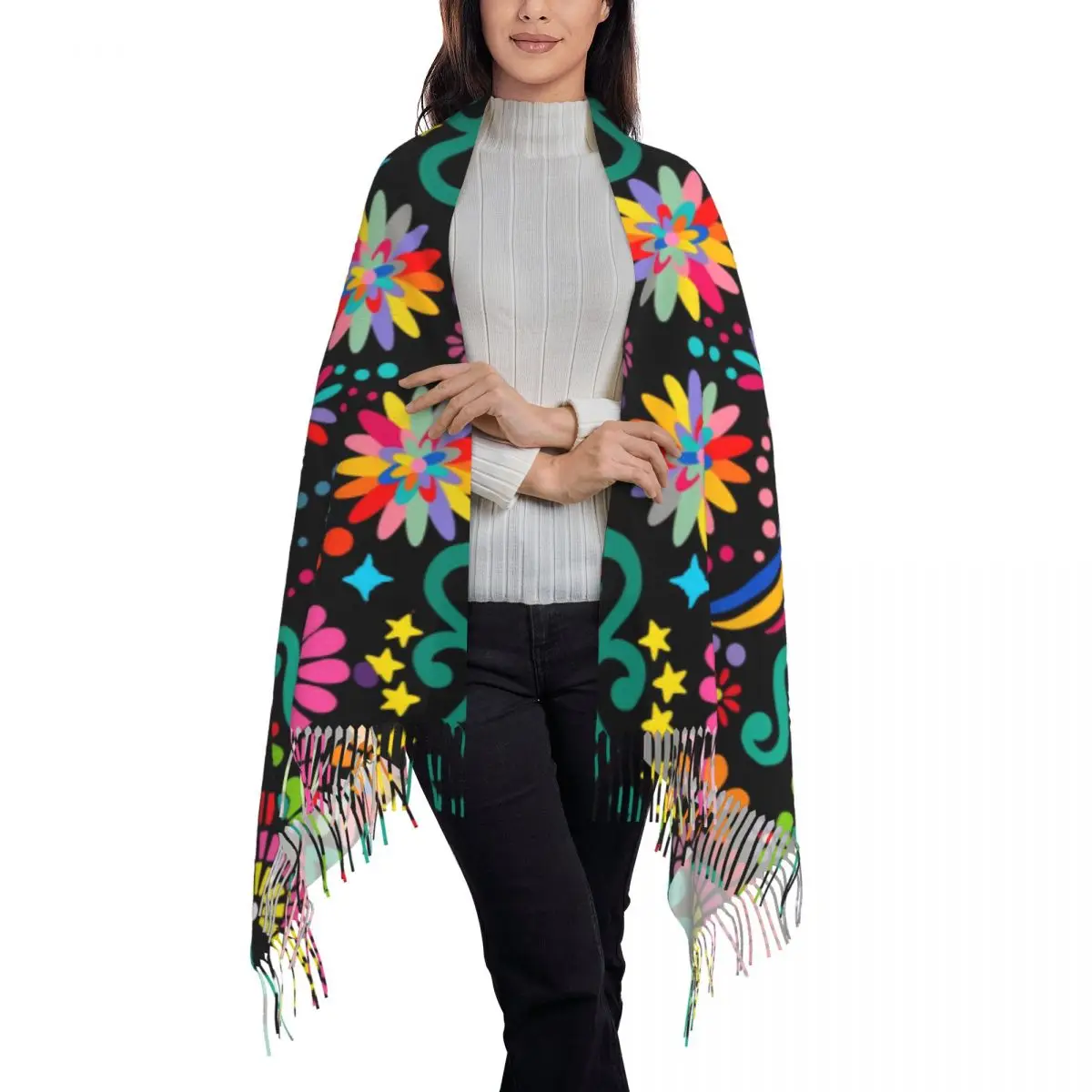 Personalized Print Mexican Floral Flower Textile Scarf Men Women Winter Warm Scarves Colorful Embroidery Shawls Wraps