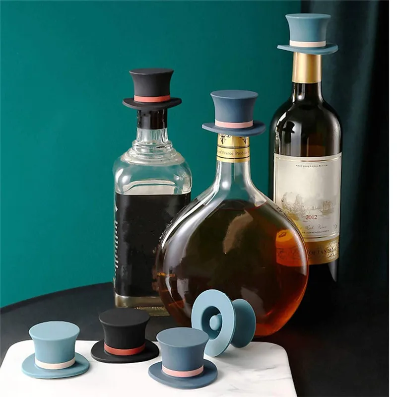 Wine Stopper Wine Stoppers Bottle Seals Reusable Silicone Leak Proof Wine Stopper Champagne Whiskey Bottle Sealer Cork Closure Cap Plug Cover Bar Bartender Accessories