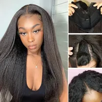 Perruque de cheveux humains lisses Kinky Yaki de 34 pouces, densité 250 %, avec dentelle frontale transparente 13x4 5x5HD pour femmes 2
