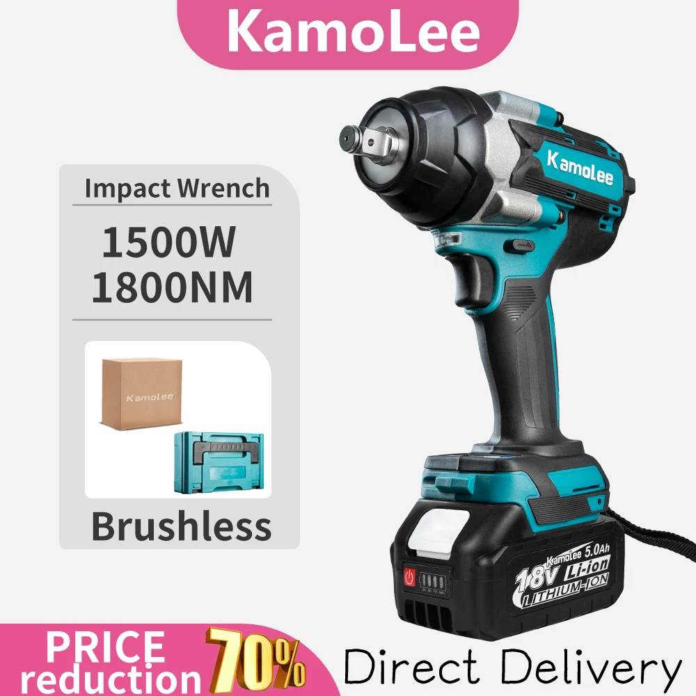Kamolee DTW700 1800NM Brushless Cordless Impact Wrench 1/2 Speed High Effieiency Durable Auto for Kamolee/Mak 18/21V Battery