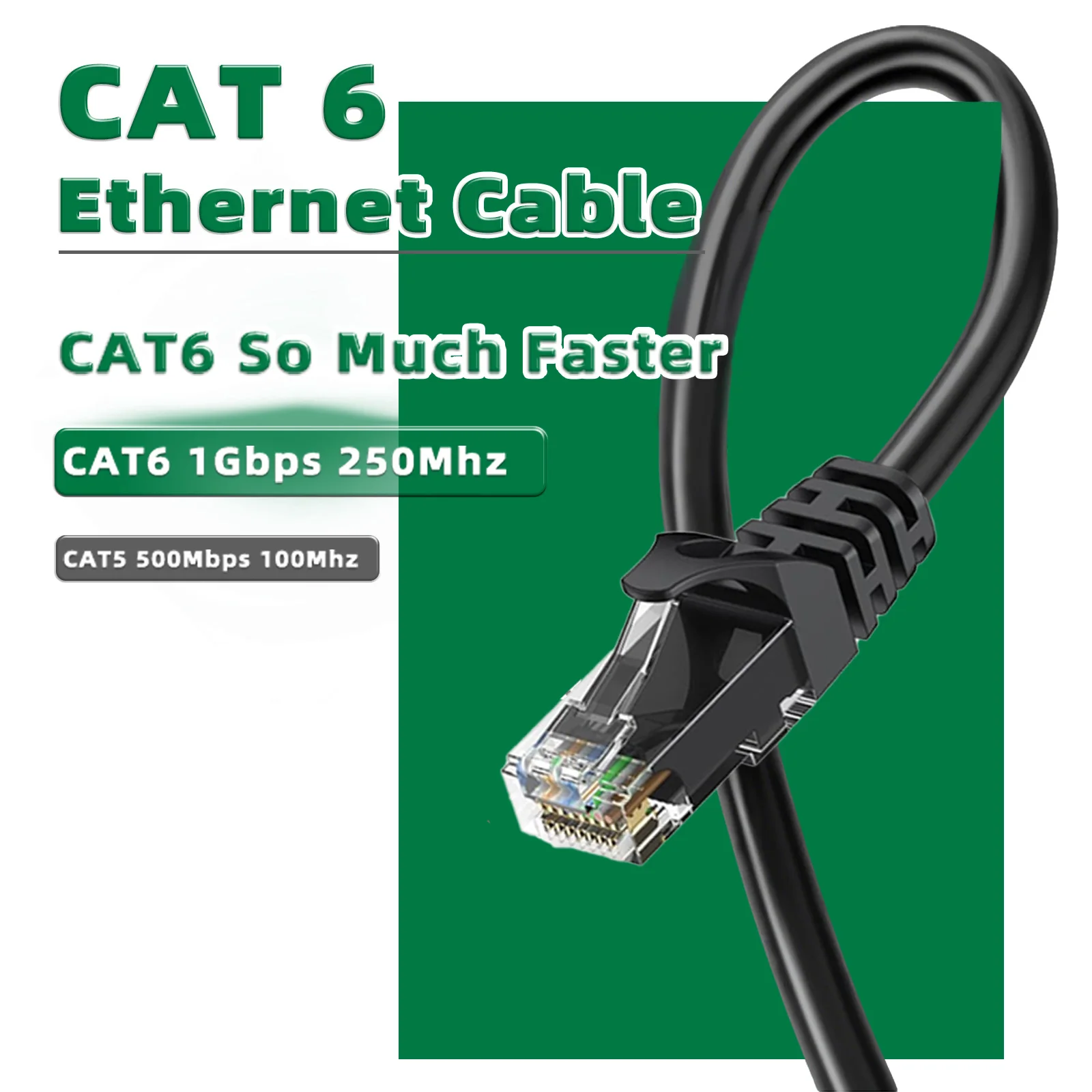 Premium Snagless Black Cat 6 Ethernet Cable - Weatherproof, High-Speed Internet LAN Solution