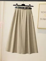 plus Size Women's Suiting A-Line Pleated Skirt High Waist Slimming Spring New Sle Korean Sle Casual Midi Skirt - Image 4