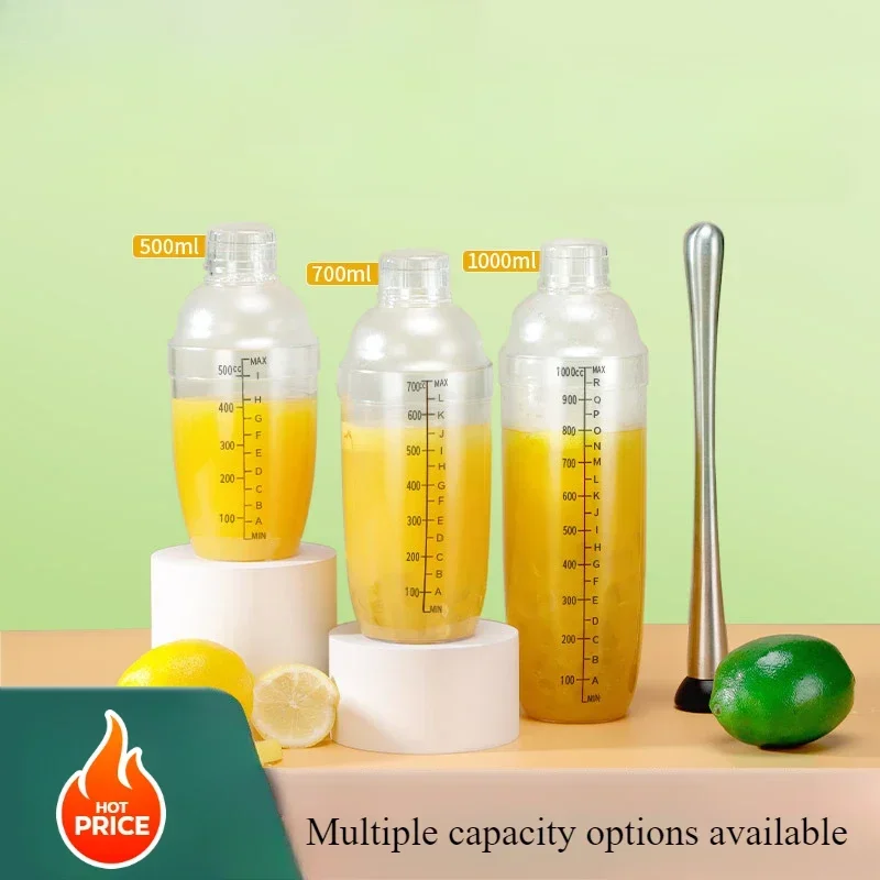 Transparent 350ml/500ml/700ml/1000ml Plastic Cocktail Shaker Bottles with Scales Large Capacity Shaking Cups Bar Tools Drinkware