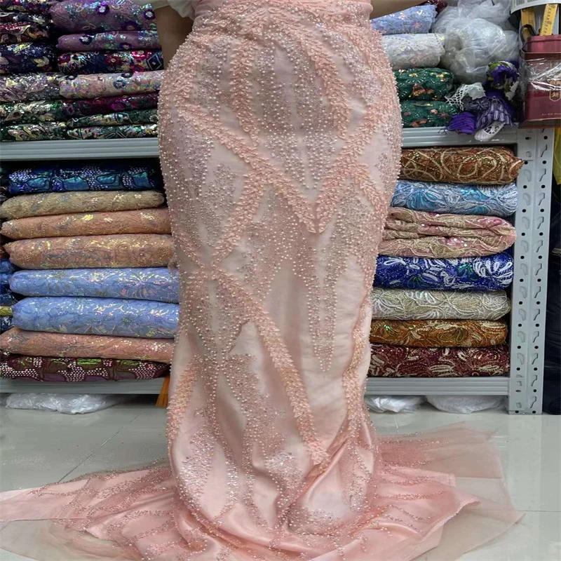 

African Tulle Lace Fabrics 5 Yards 2024 Green/Yellow Nigerian Gild Jacquard Brocade Lace High Quality For Party Wedding Cloth