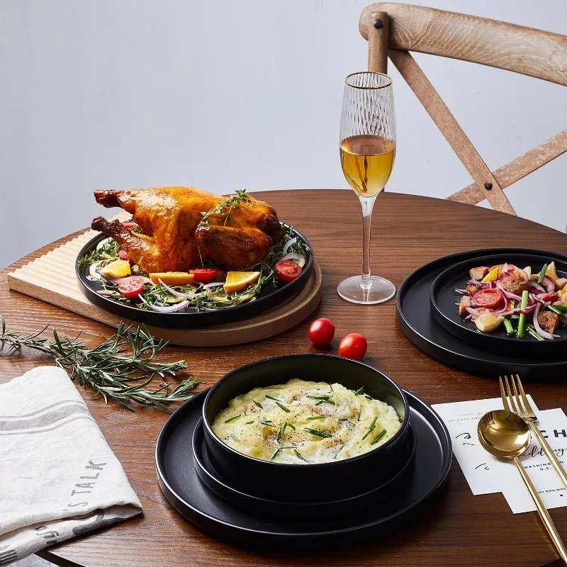

Камень Lain Cecile Stoneware 12-Piece Набор круглой посуды, черный