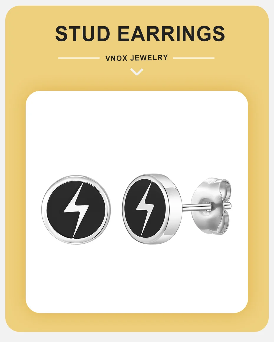 Punk Emaille Blitz Ohrstecker für Männer, Edelstahl Runde Ohrstecker, männliche Hiphop Piercing Schmuck Geschenk – Detail 1