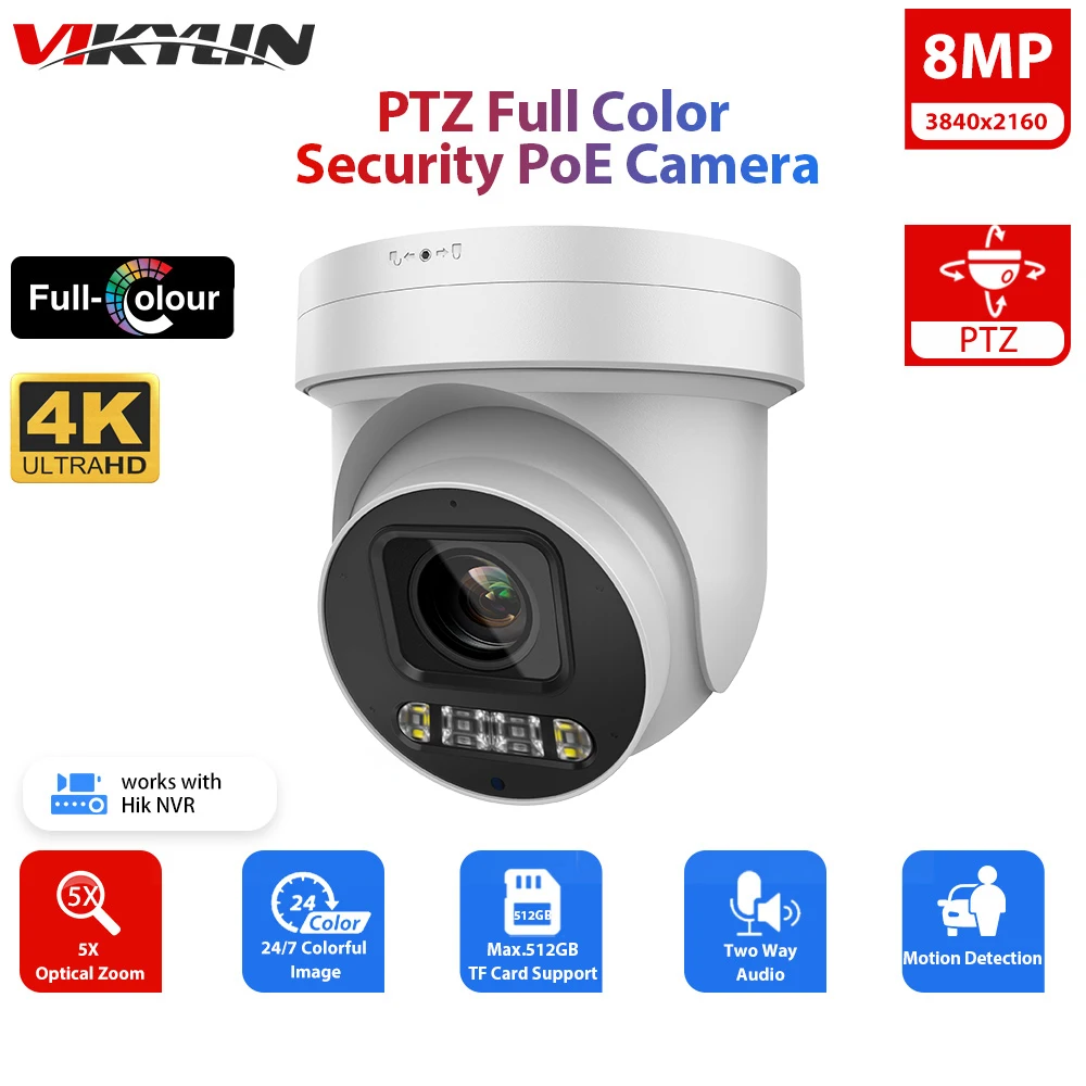 VIKYLIN 4K PoE Security Camera - 8MP Outdoor Bullet Camera With 5X Optical Zoom