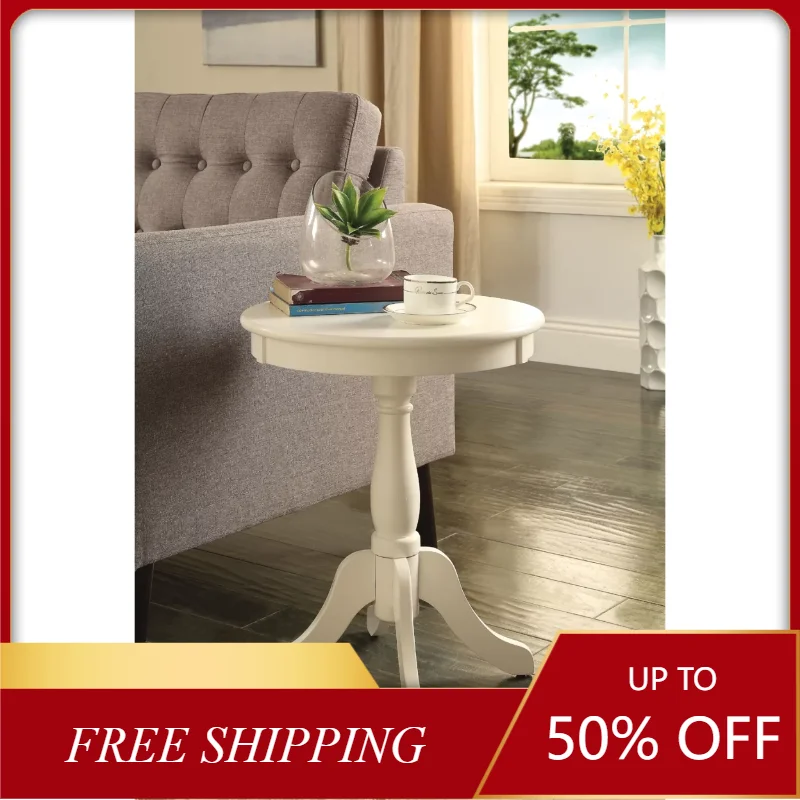 

Astonishing Side Table With Round Top, White- Saltoro Sherpi