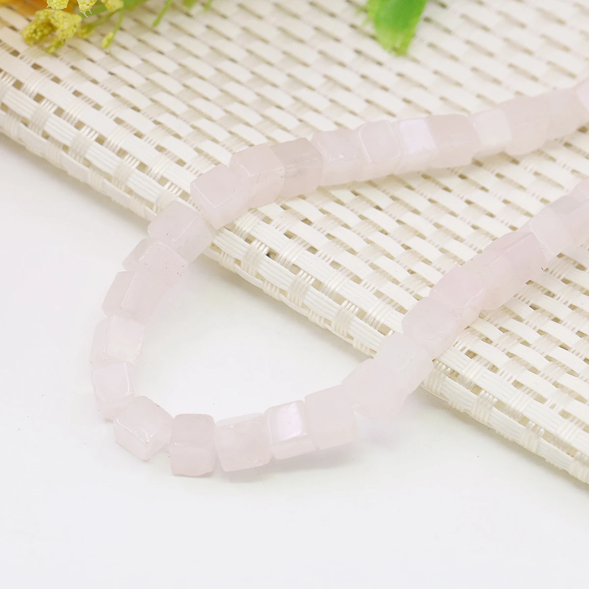 6mm Natural Square Block Pink Chalcedony Powder Crystal Loose Beads Jade Gemstone 15 inch, Jewelry Stone Jewelry Making Design
