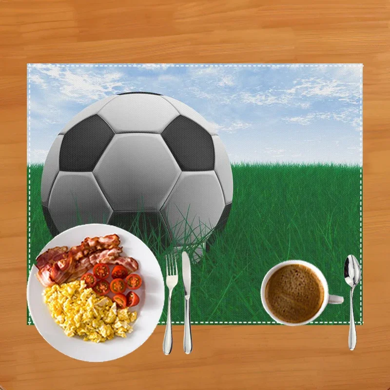 Soccer Field Print Dining Table Placemat - Linen Kitchen Accessory for Coffee Cups and Tableware