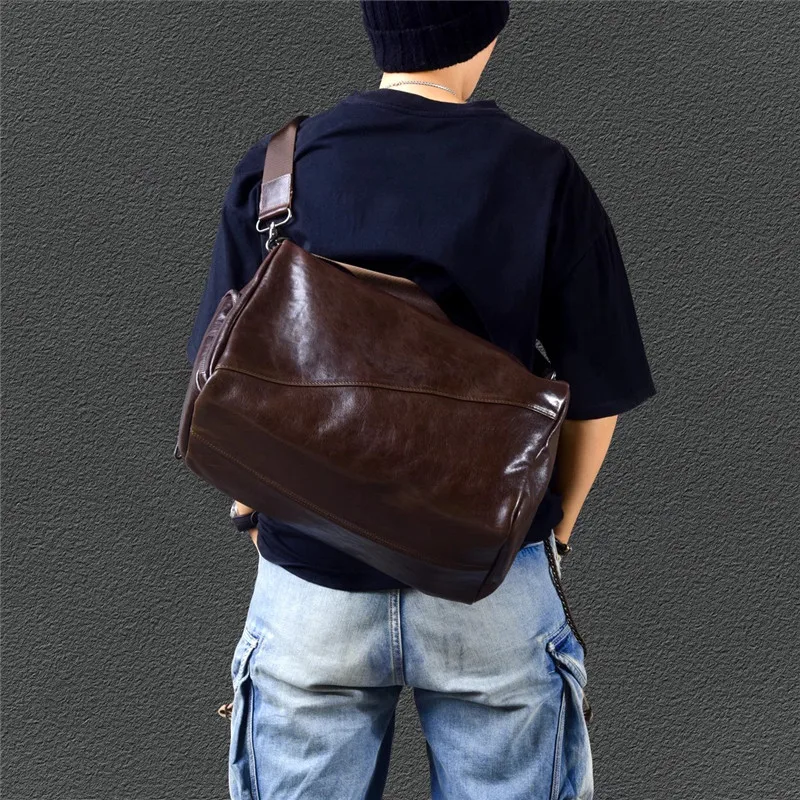 High-quality genuine leather men's travel bag outdoor soft real cowhide large-capacity women handbag casual fitness luggage bag