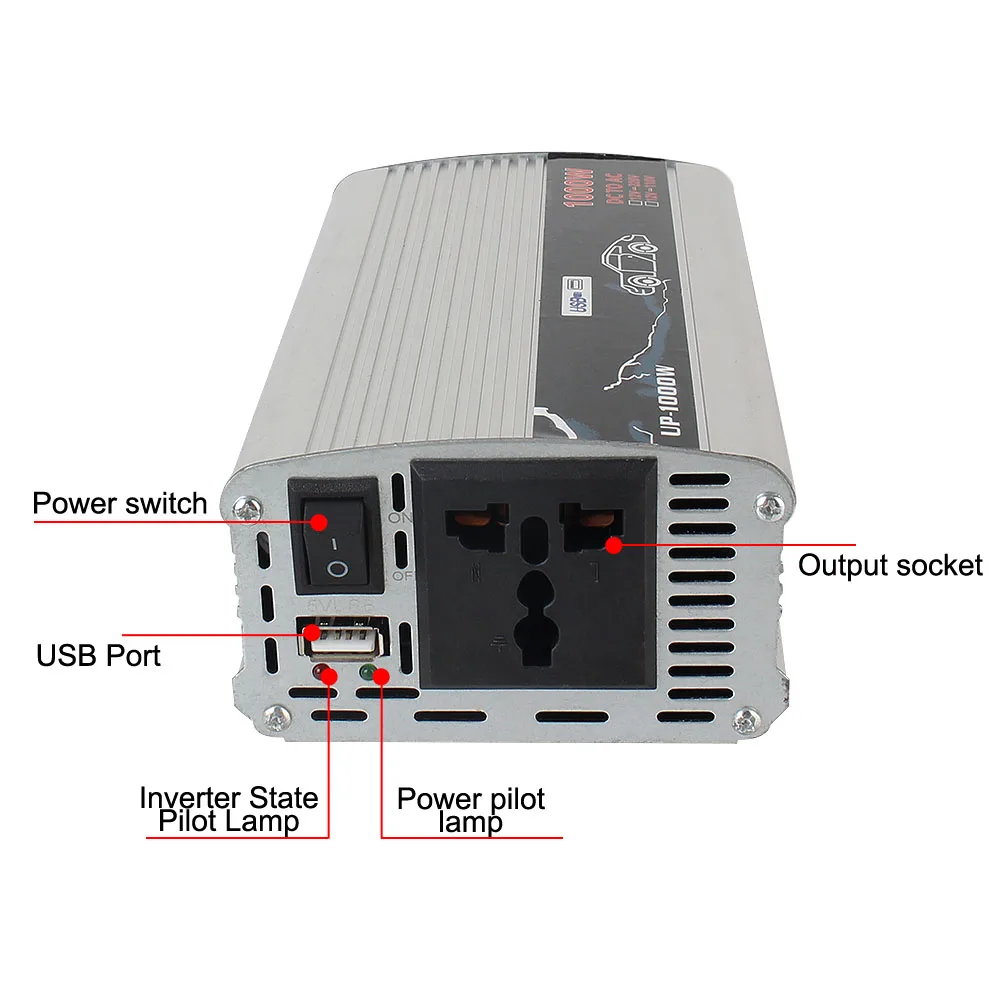 Trasformatore di tensione elettronico da 12 V a 110 V 220 V per auto, casa, laptop, camion, inverter di potenza a onda sinusoidale pura 1000 W - immagine 3