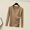 Surplice Sweater for Women Pullovers Ribbed Knit V-Neck Long Sleeve Button Side Plain Jumper Teen-girl Fall Winter Basic Outfit 5