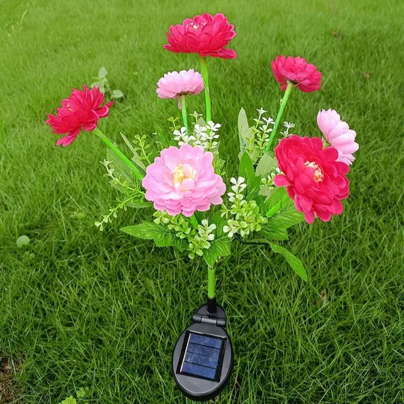 Solar Simulation Snow Lotus Flower Lights 7 Heads Outdoor Waterproof Lamp For Patio Lawn Garden Holiday Party Decoration Flower 2