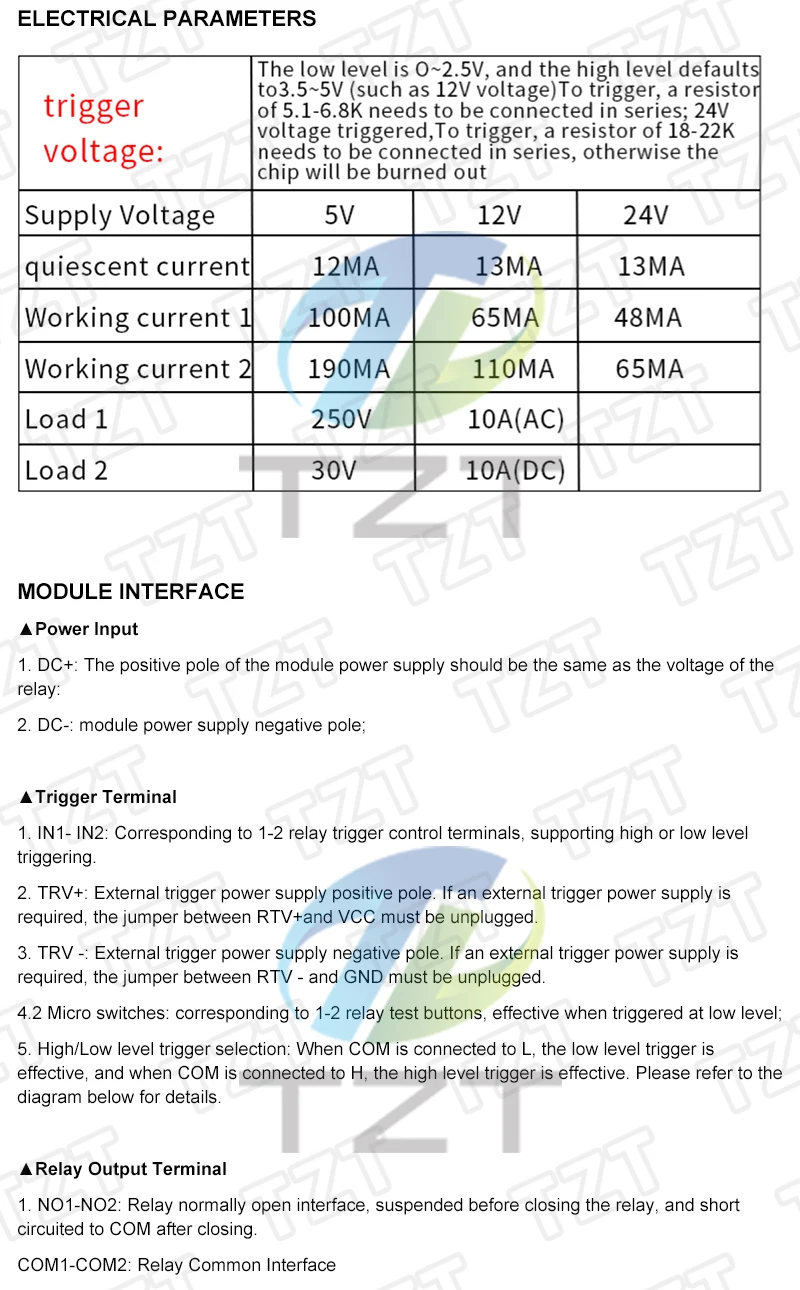 1/3 Stück 2-Tasten Selbstverriegelndes Interlock-Relaismodul mit drei Optionen, High-Low-Trigger, 5V/12V/24V, mit Schalter und Licht – Detail 2