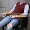 V Neck Men's Suits Vest  Herringbone Tweed  Formal Business Waistcoat Vest For Men For Wedding 3