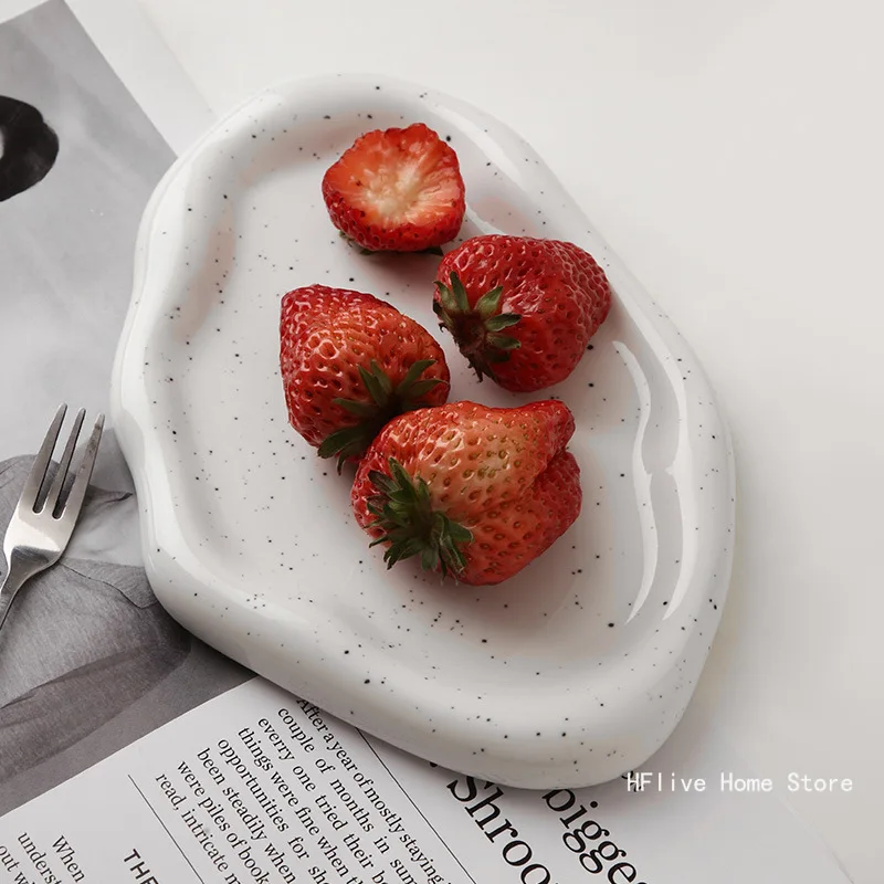 Nordic Silver Plated Ceramic Dish Irregular Tray Decorative Jewelry Organizer ins Creative Tray Luxury Ceramic Storage Tray 3