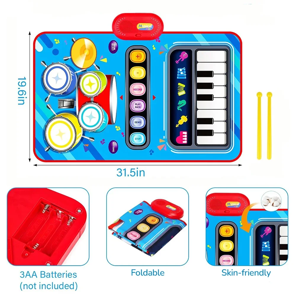 Kids Music Mat Piano Drum Toy for Toddlers