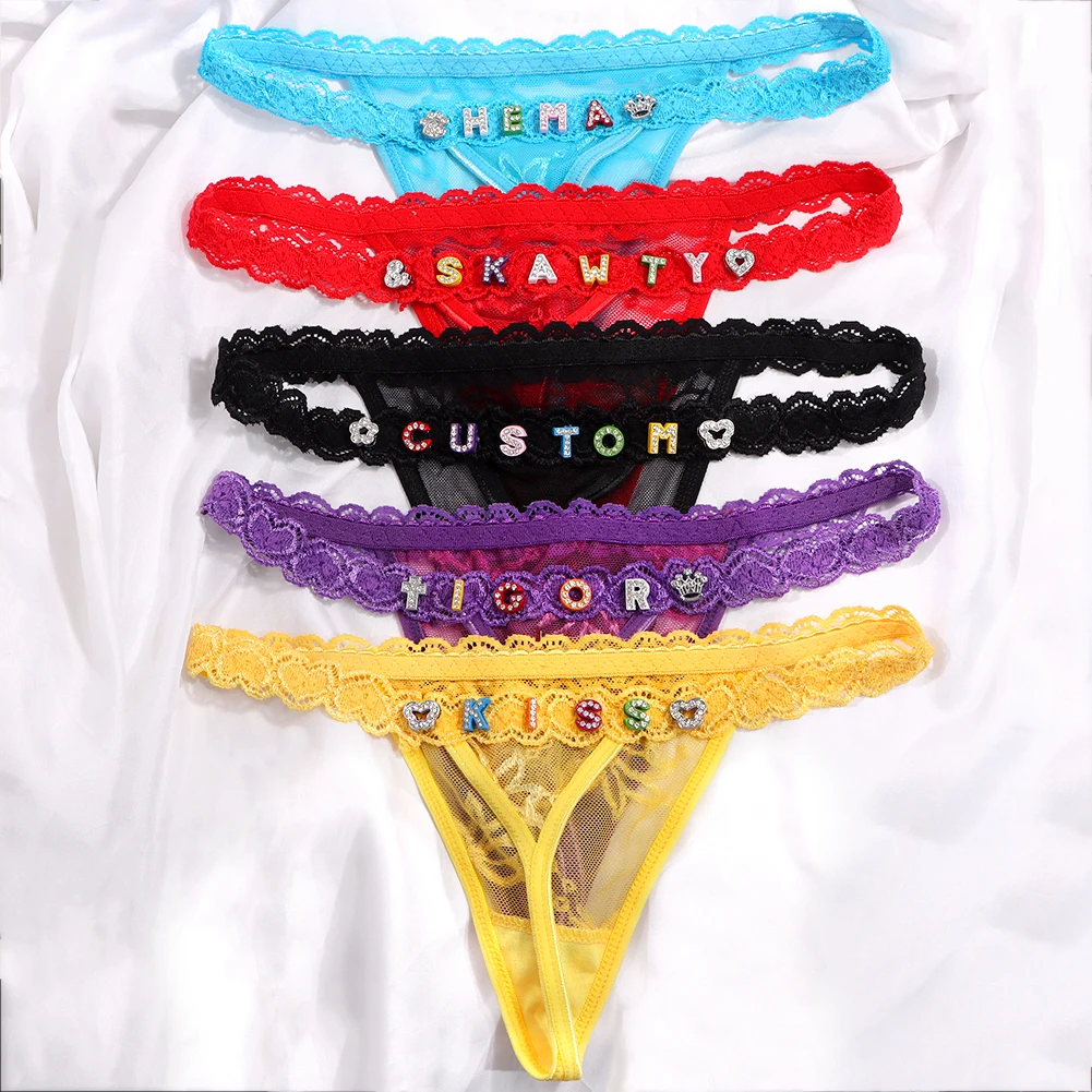 Custom Name Crystal Letter Sexy Lace Bikini Panties Waist Chain
