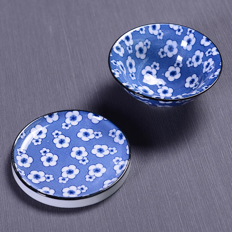 Ceramic Tea Cup Mat Anti-scalding Retro Handmade Blue and White Porcelain Saucer Household Kung Fu Tea Coaster Teacup Pad tea cup mat