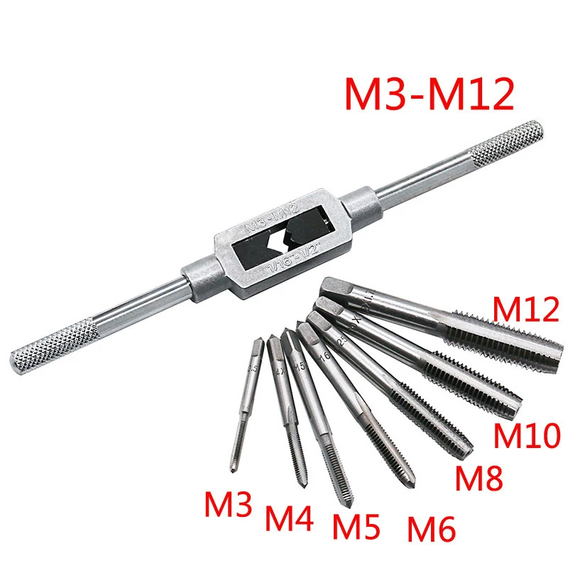 6/8Pcs Hss Hand Screw Tap Die Wrench Schroefdraad Metric Plug Tap M3 M4