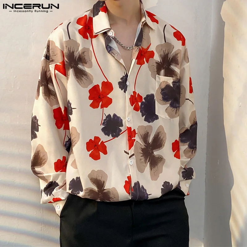 

INCERUN Men Shirt Printing Lapel Long Sleeve Streetwear Casual Men Clothing 2024 Loose Korean Style Fashion Leisure Shirts S-5XL