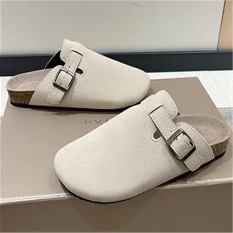 

Fashion Women's Suede Mules Slippers Boston Clogs Cork Insole Sandals With Arch Support Outdoor Beach Slides Home Shoes