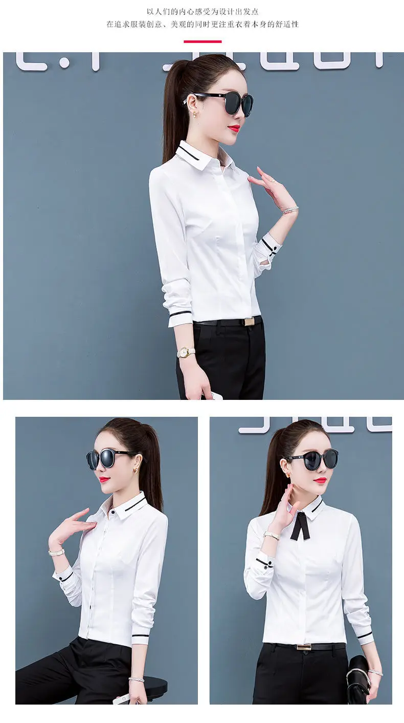 Women Shirt Classic Chiffon Blouse Plus Size Slim Long Sleeve Shirt Lady Simple Style Tops Female Clothes New Blusas NS5739