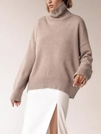 

2023 New Women’s Fashion Joker High-necked Warm Solid Color Loose Pullover Long-sleeved Sweater Leisure Commuting Style