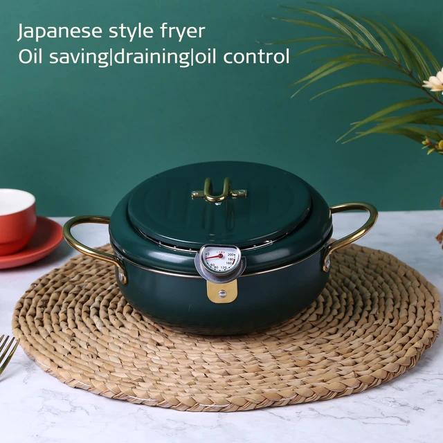 Deep Frying Pan Japanese-style Tempura Deep Fryer With Thermometer Lid Oil  Drip Drainer Rack Nonstick Stainless Steel Fryer Pot - AliExpress