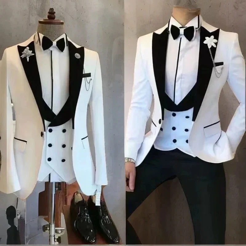 

Fashion Peak Lapel Single Button Men Suits Slim 3 Piece Elegant Wedding Groom Tuxedo Prom Party Male Suit (Blazer+Vest+Pants)