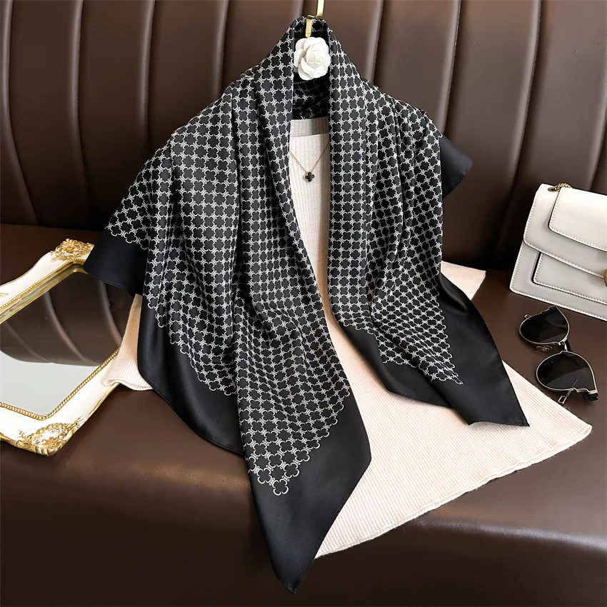 New 90*90cm Silk Scarf Scarftop Headwraps For Woman Fashion Four Seasons Hair Accessories Hijab Foulard Bandana shawl Headscarf 1