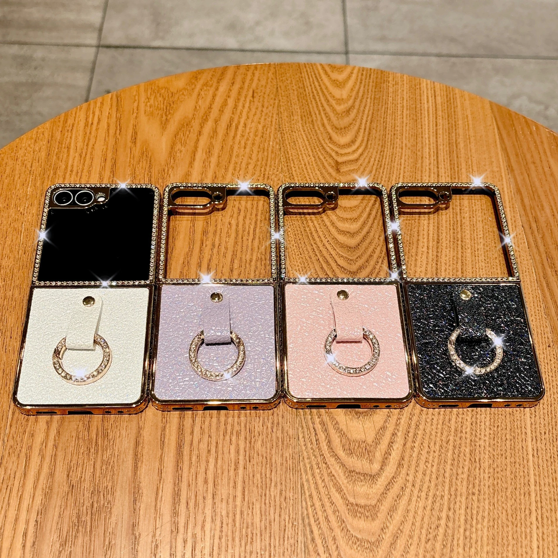 Shiny Diamond Electroplated PU Leather Phone Case - Shockproof Cover