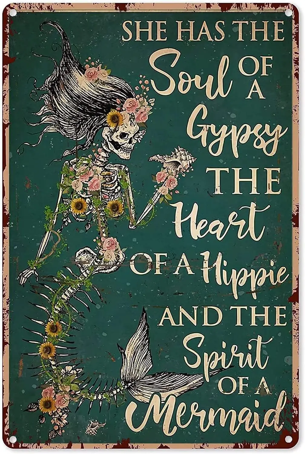 Металлическая жестяная вывеска в виде русалки со скелетом, у нее душа цыганской, семейная кухня, гостиная, декоративный подарок, металлический постер