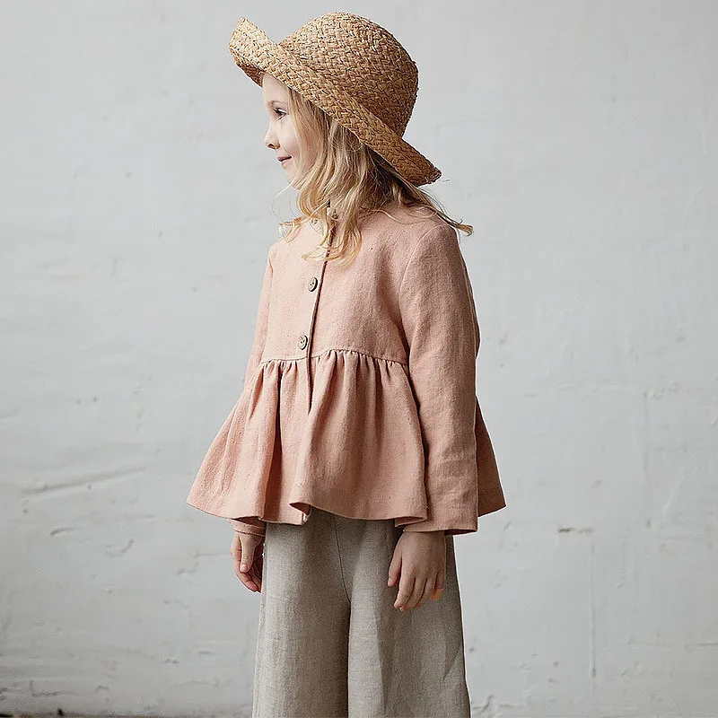 

New Arrival Spring Autumn Baby Girls Shirts Pink Grey Patchwork Mini Pleated Dresses Single Breasted Blouses Coats Cardigans