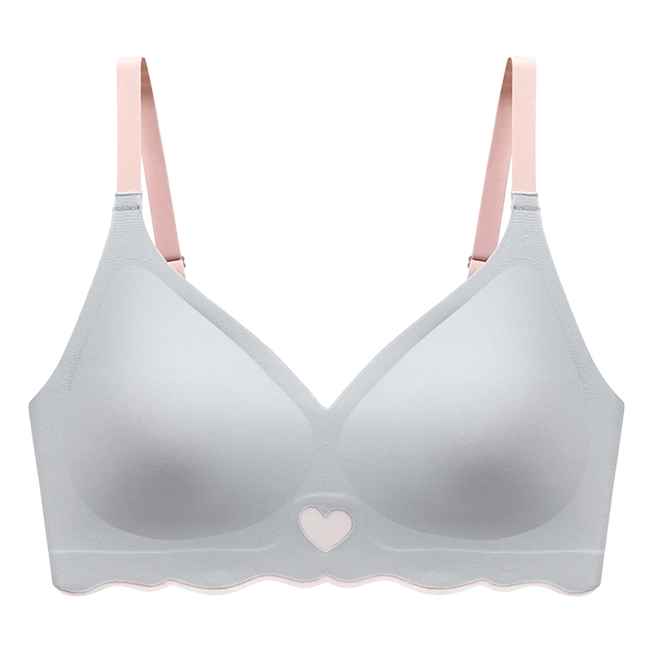 Breathable and Lightweight Seamless Bra Scallop Teenager Trim Heart Wireless Candy Color Training Bra Comfort Push Up Bralette