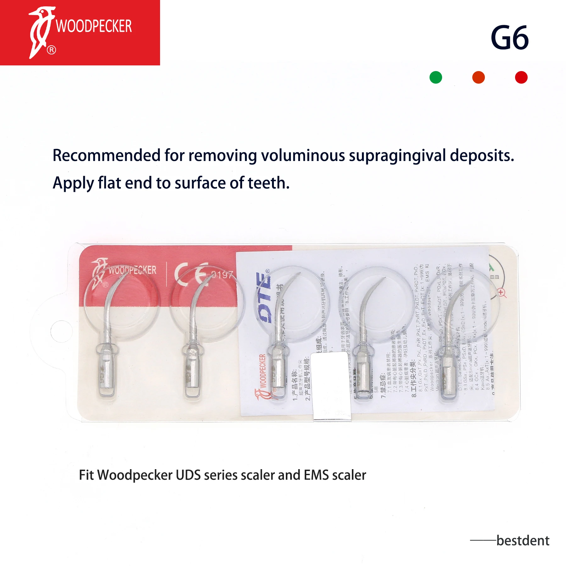

Woodpecker Dental Ultrasonic Scaler Tips G6 Fit EMS Handpiece