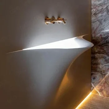 อ่างล้างหน้าแบบเปิดยิ้ม อ่างกึ่งฝัง Corian อพาร์ทเมนต์ขนาดเล็กแคบมากและบูรณาการ 1