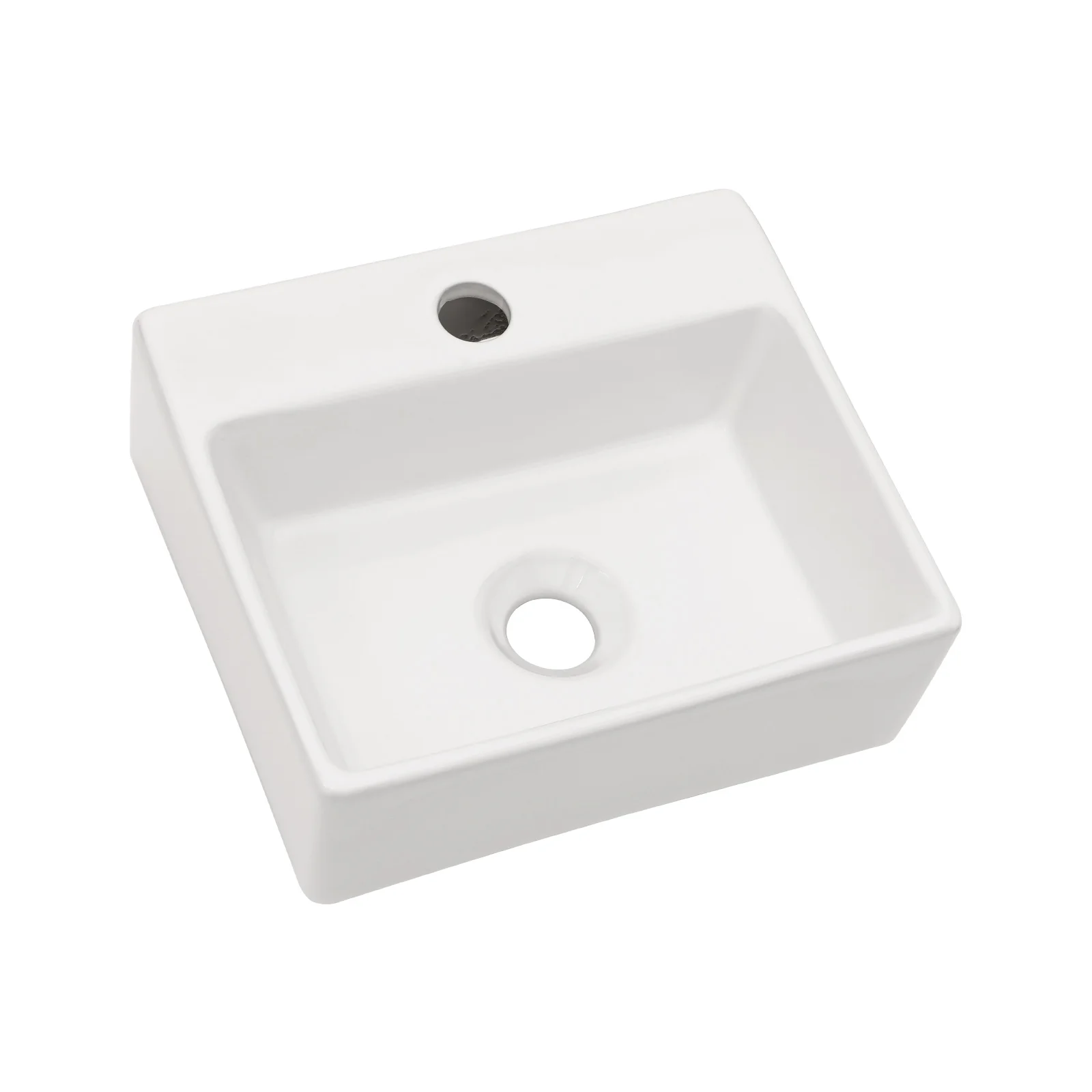13.6x11.6” White Ceramic Rectangular Wall Mount Bathroom Sink with Single Faucet Hole ( Faucet and Sink Undermount Not Included) 3