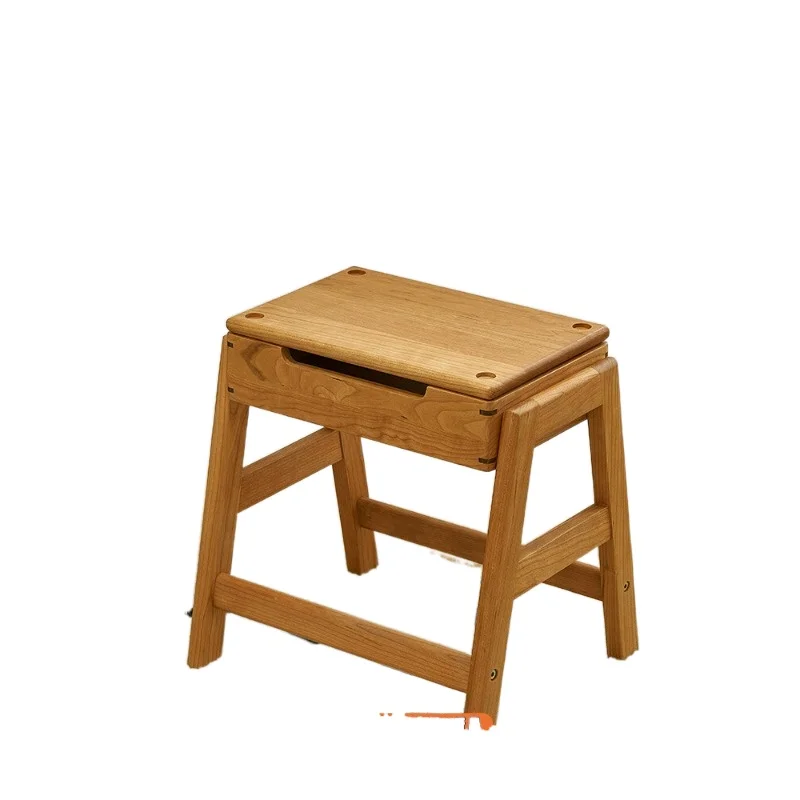 Lazy space solid wood storage low stool household small bench living room shoes stool can be stacked cherry wooden stools. bar stools 4 pcs solid wood acacia